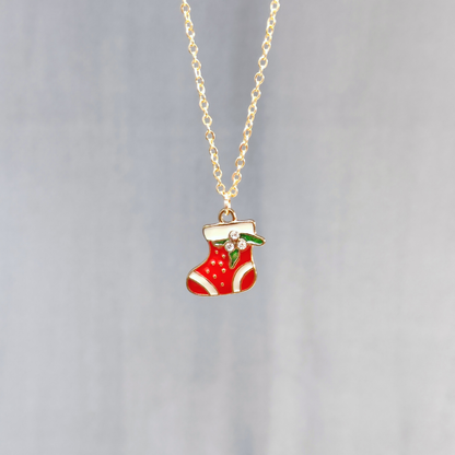 Mini Xmas Sock Golden Christmas Charm Necklace