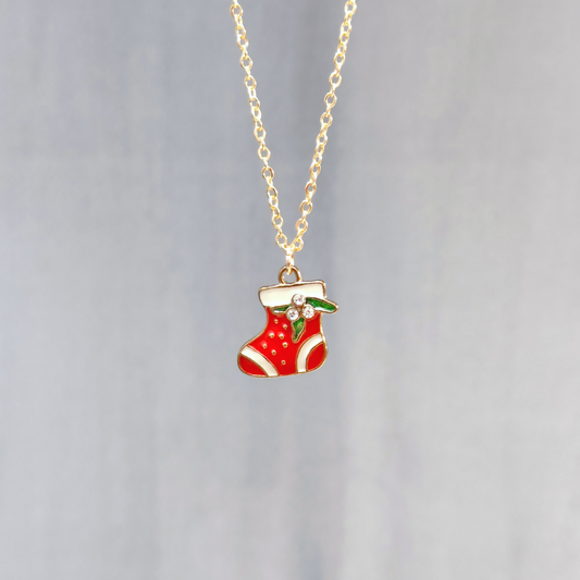 Mini Xmas Sock Golden Christmas Charm Necklace
