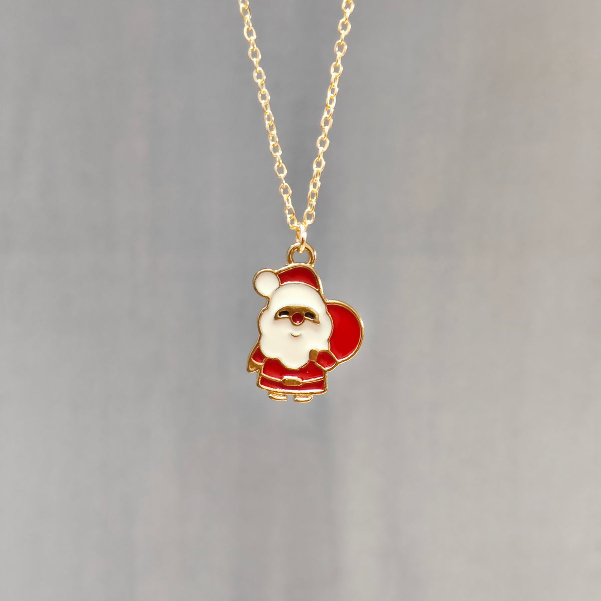 Cute Mini Santa Claus Golden Christmas Pendant Set (Necklace & Earrings)
