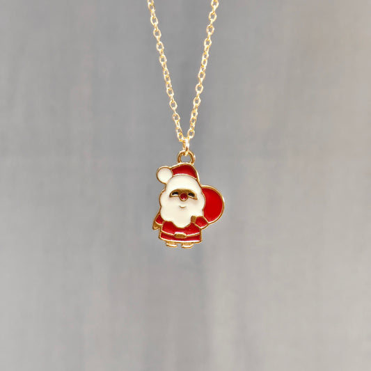 Cute Mini Santa Claus Golden Christmas Charm Necklace