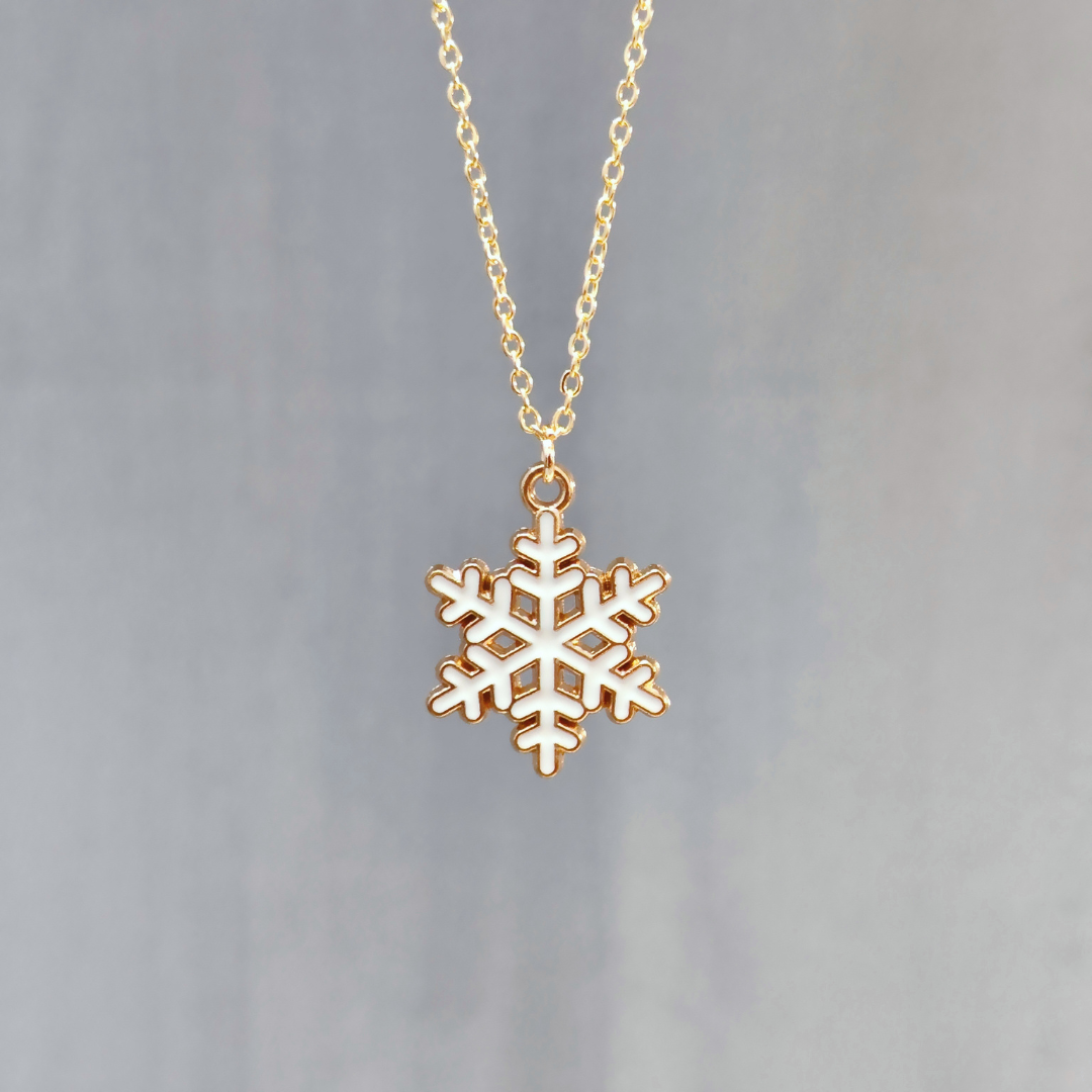 Spiky Snowflake Golden Christmas Pendant Set (Necklace & Earrings)