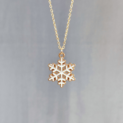 Spiky Snowflake Golden Christmas Pendant Set (Necklace & Earrings)