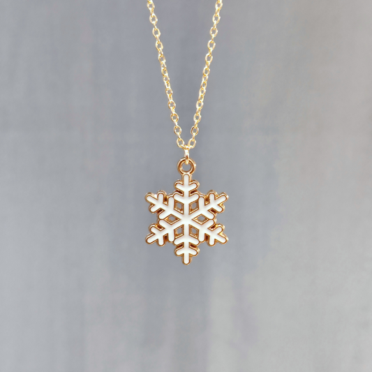 Spiky Snowflake Golden Christmas Charm Necklace