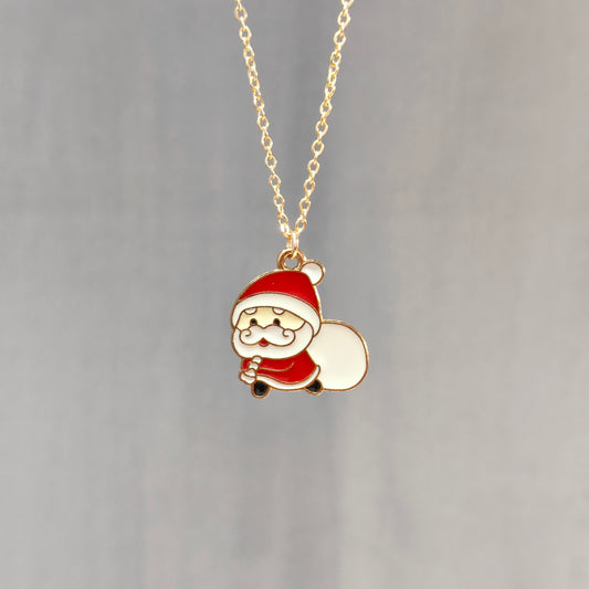 Sneaky Santa Golden Christmas Charm Necklace
