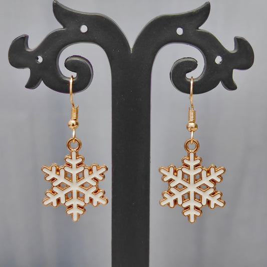 Spiky Snowflake Golden Christmas Earrings
