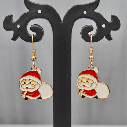 Sneaky Santa Golden Christmas Earrings