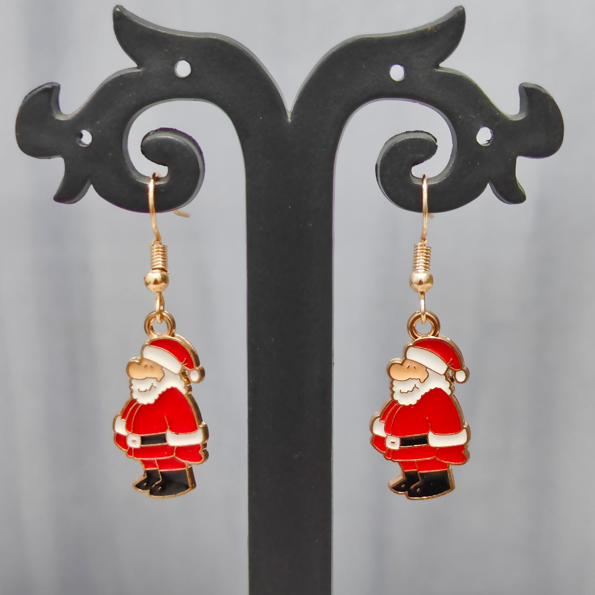 Standing Santa Golden Christmas Earrings