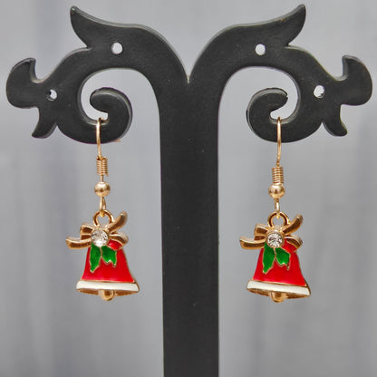 Studded Jingle Bell Golden Christmas Earrings