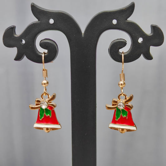 Studded Jingle Bell Golden Christmas Earrings