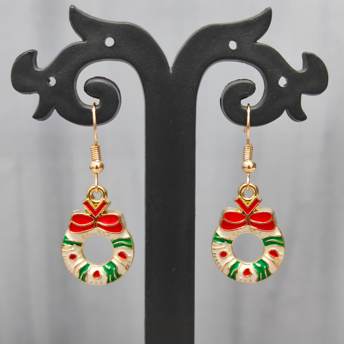 Wreath Golden Christmas Earrings