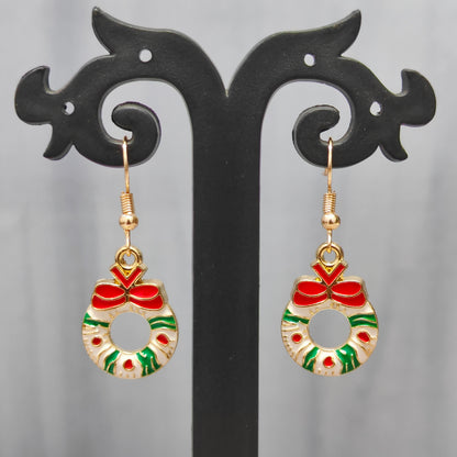 Wreath Golden Christmas Earrings
