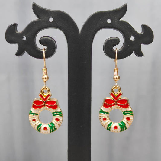 Wreath Golden Christmas Earrings