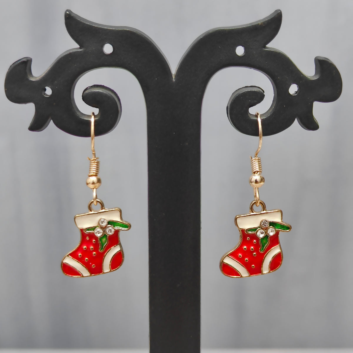 Mini Xmas Sock Golden Christmas Earrings