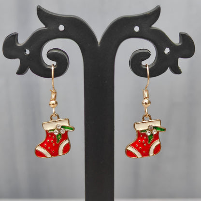 Mini Xmas Sock Golden Christmas Earrings