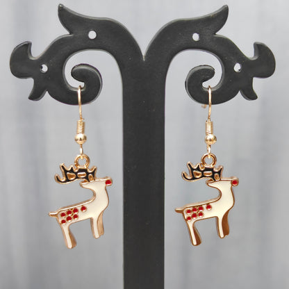 Spotted Reindeer Golden Christmas Pendant Set (Necklace & Earrings)