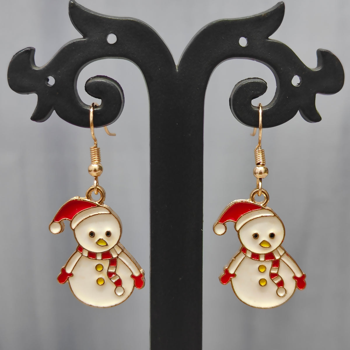 Chonky Snowman Golden Christmas Earrings