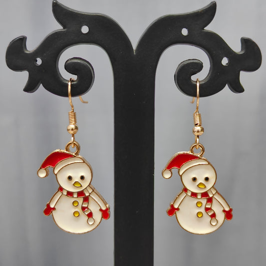 Chonky Snowman Golden Christmas Earrings