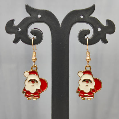 Cute Mini Santa Claus Golden Christmas Earrings