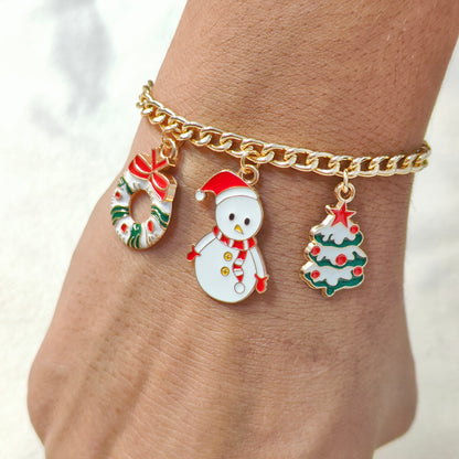 Three Charms Combo Christmas Golden Bracelet (Design CB3)