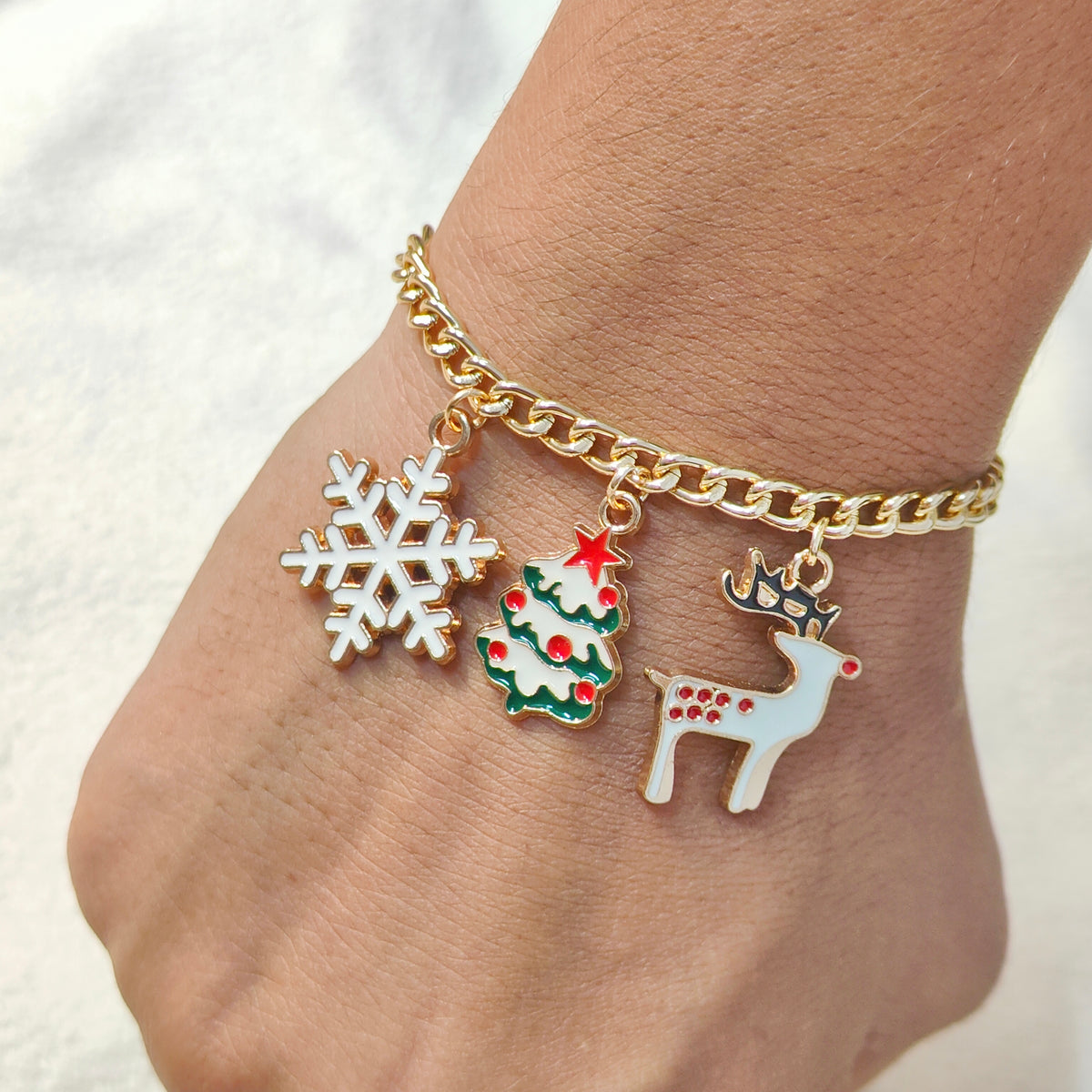 Three Charms Combo Christmas Golden Bracelet (Design CB4)