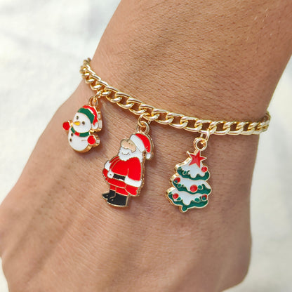 Three Charms Combo Christmas Golden Bracelet (Design CB5)
