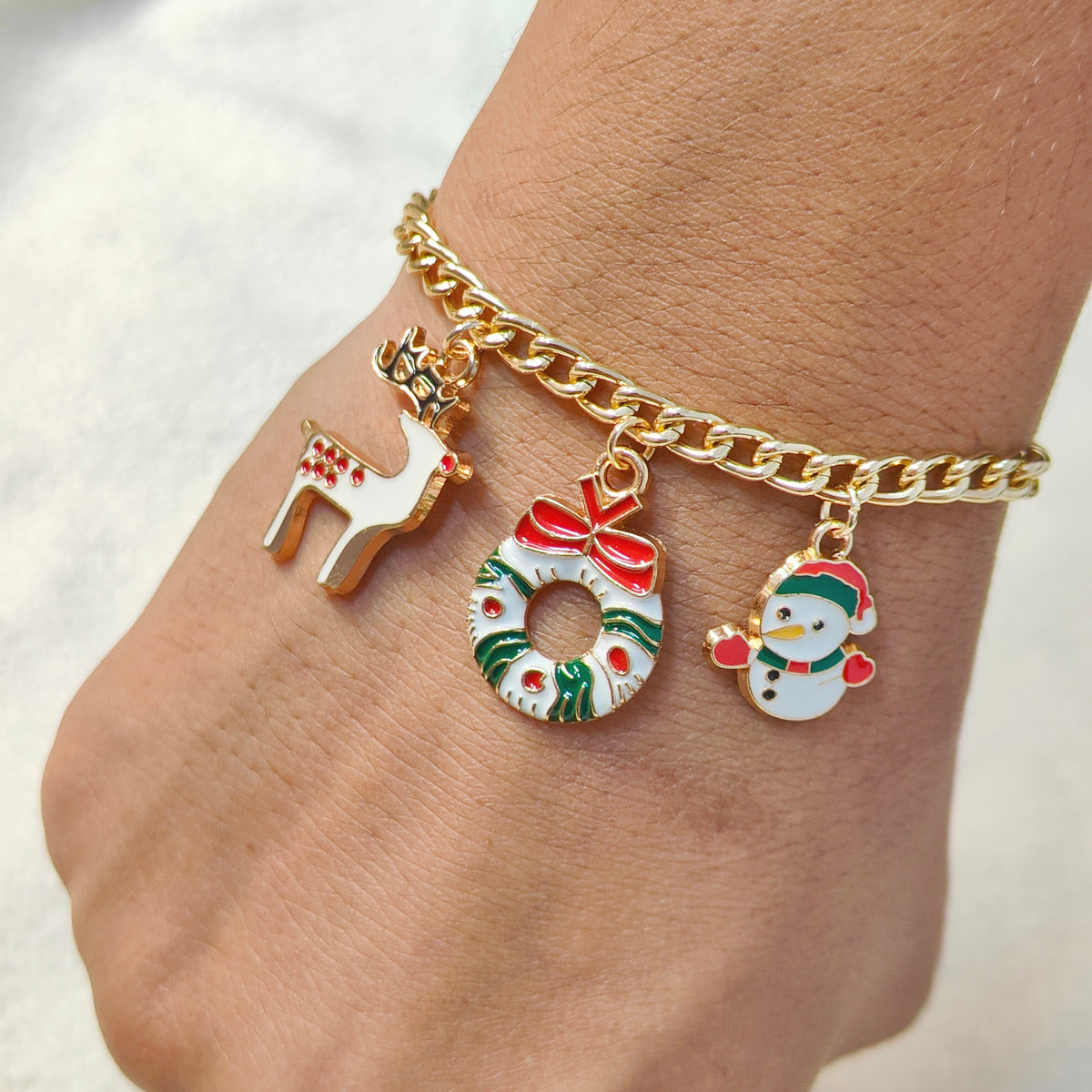 Three Charms Combo Christmas Golden Bracelet (Design CB6)