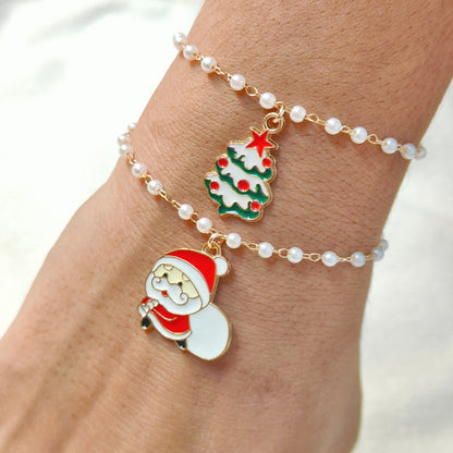 Xmas Tree & Sneaky Santa Christmas Pearl Chain Bracelets