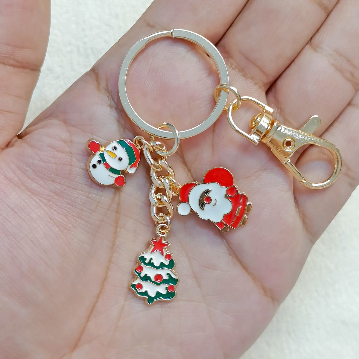 Three Charms Combo Christmas Golden Bag Charm Keychain (Design CK5)