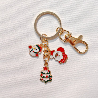 Three Charms Combo Christmas Golden Bag Charm Keychain (Design CK6)