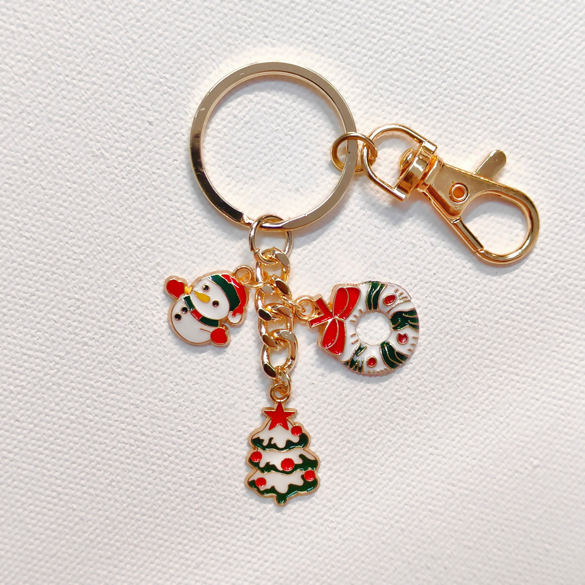 Three Charms Combo Christmas Golden Bag Charm Keychain (Design CK4)