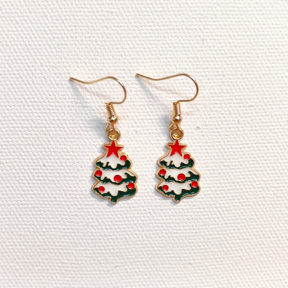 Snowy Xmas Tree Golden Christmas Earrings