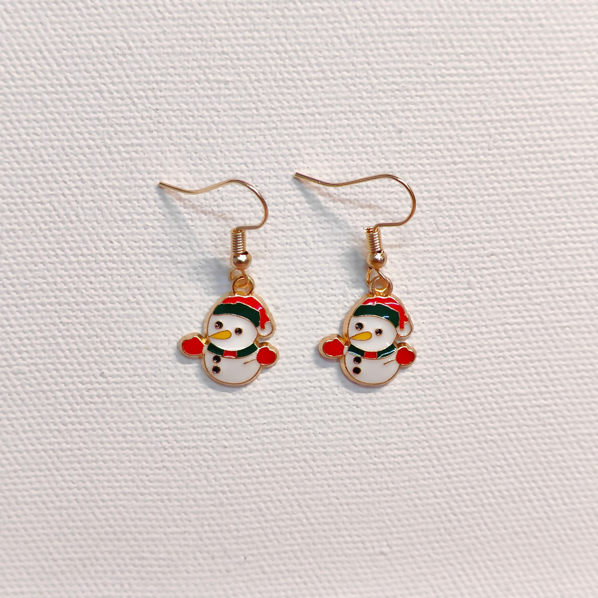 Mini Happy Snowman Golden Christmas Earrings