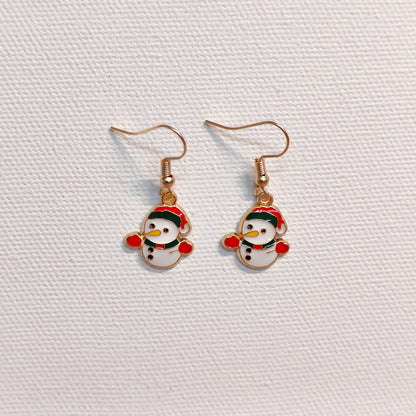 Mini Happy Snowman Golden Christmas Earrings