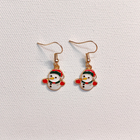 Mini Happy Snowman Golden Christmas Earrings