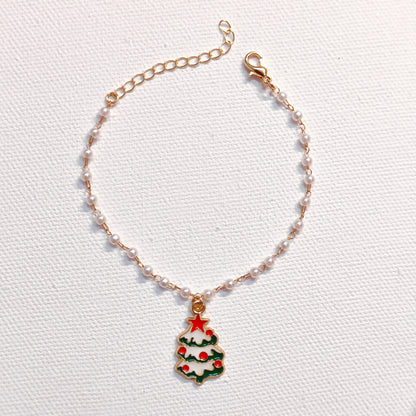 Xmas Tree & Sneaky Santa Christmas Pearl Chain Bracelets