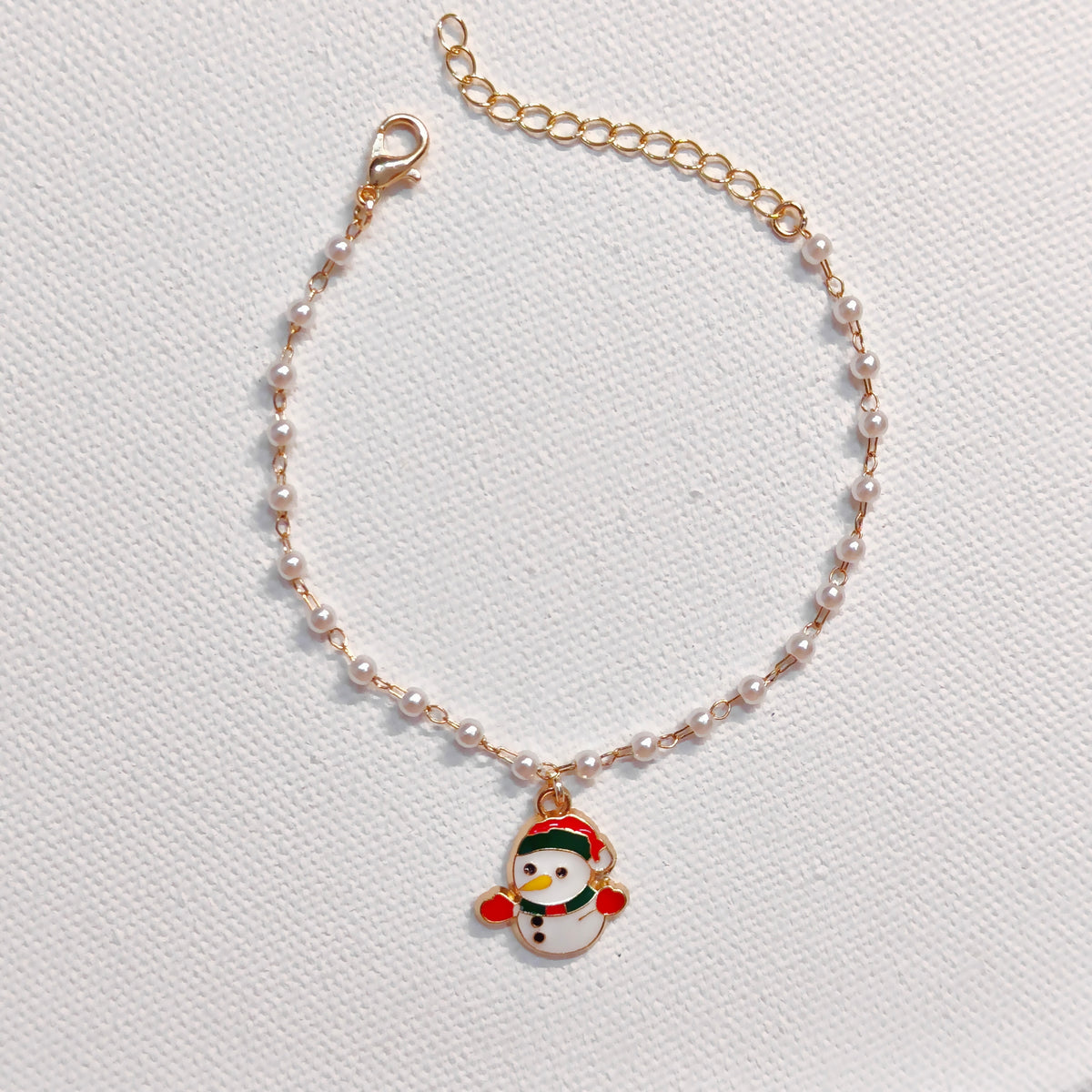 Mini Happy Snowman & Snowflake Christmas Pearl Chain Bracelets