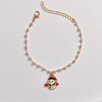 Mini Happy Snowman & Snowflake Christmas Pearl Chain Bracelets
