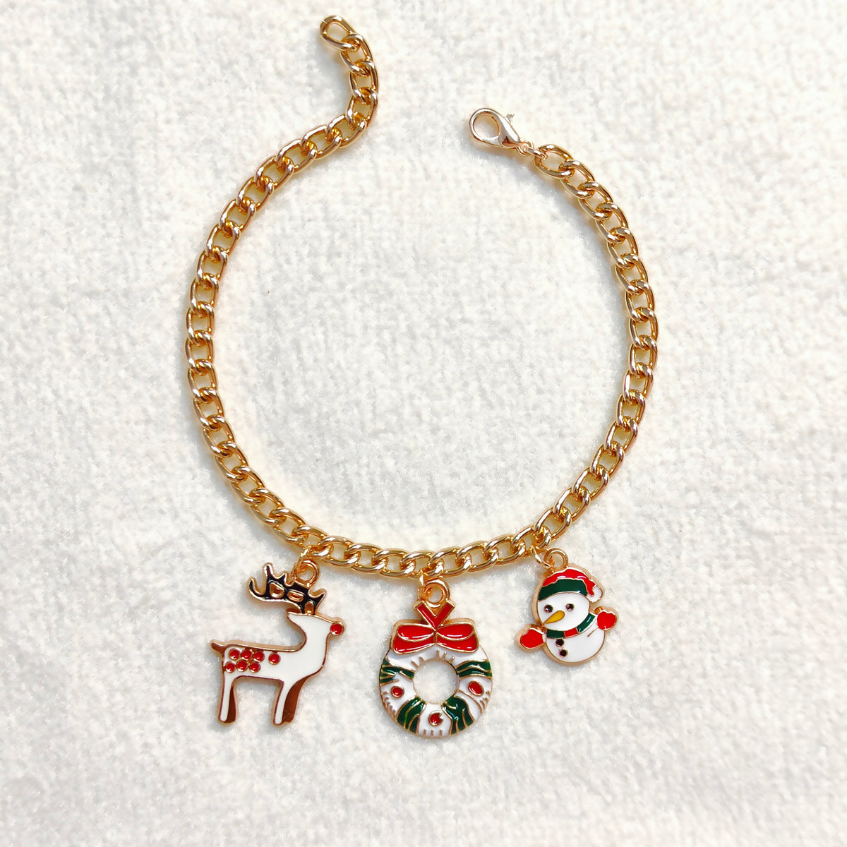 Three Charms Combo Christmas Golden Bracelet (Design CB6)