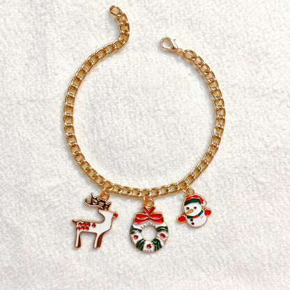 Three Charms Combo Christmas Golden Bracelet (Design CB6)