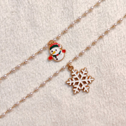 Mini Happy Snowman & Snowflake Christmas Pearl Chain Bracelets
