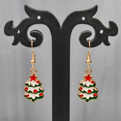 Snowy Xmas Tree Golden Christmas Earrings