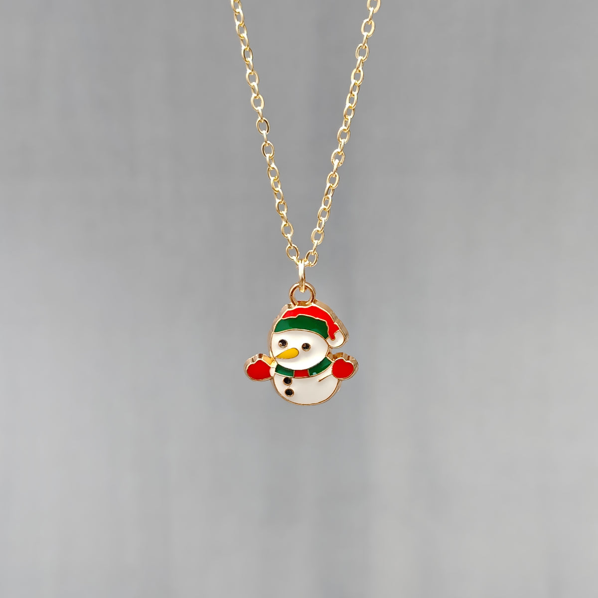 Mini Happy Snowman Golden Christmas Charm Necklace