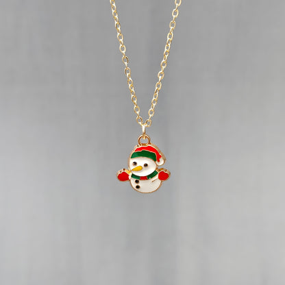 Mini Happy Snowman Golden Christmas Charm Necklace