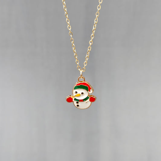 Mini Happy Snowman Golden Christmas Charm Necklace