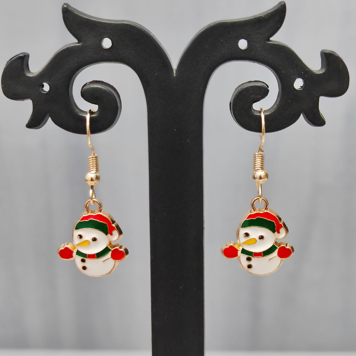 Mini Happy Snowman Golden Christmas Earrings