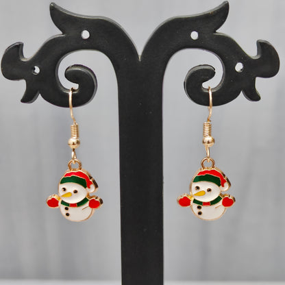 Mini Happy Snowman Golden Christmas Earrings