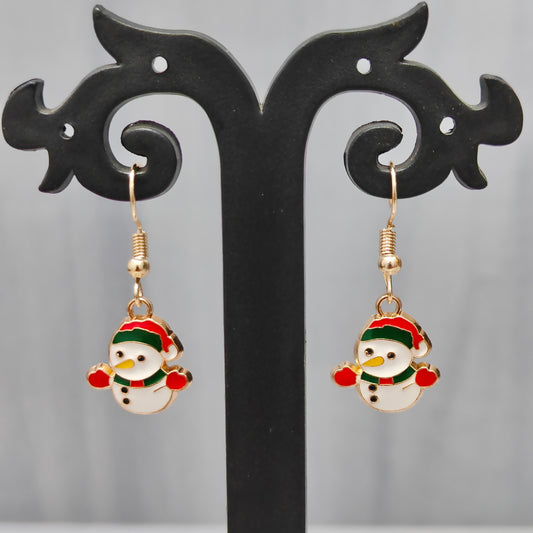Mini Happy Snowman Golden Christmas Earrings