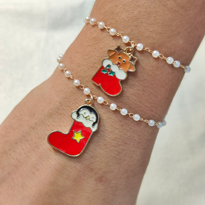 Reindeer Sock & Penguin Stocking Christmas Pearl Chain Bracelets