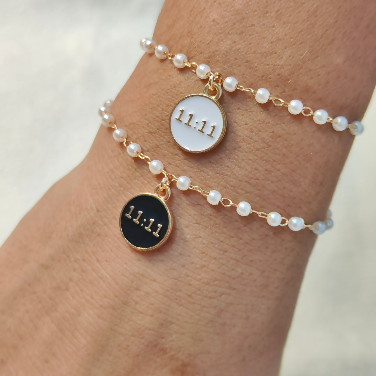 Manifest 11:11 White & Black Christmas Pearl Chain Bracelets