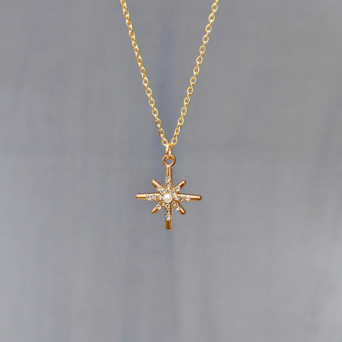 Studded Snowflake Golden Christmas Charm Necklace